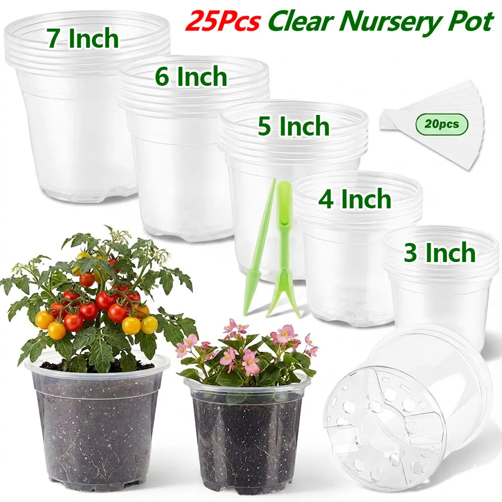 Repotting Mat - 25Pcs 3/4/5/6/7 Inch Clear Nursery Pot